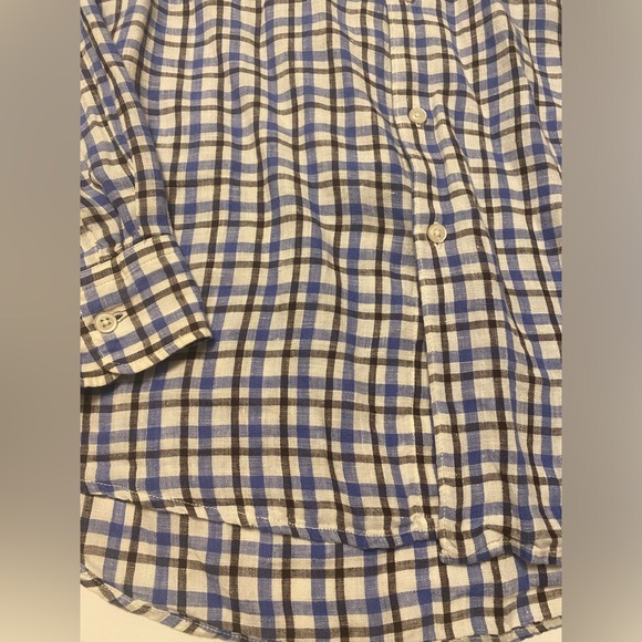 Uniqlo linen Button Down Black & Blue Plaid Medium - Picture 5 of 5